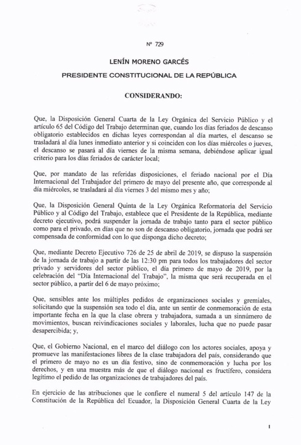 decreto 1 mayo 2019 ecuador a