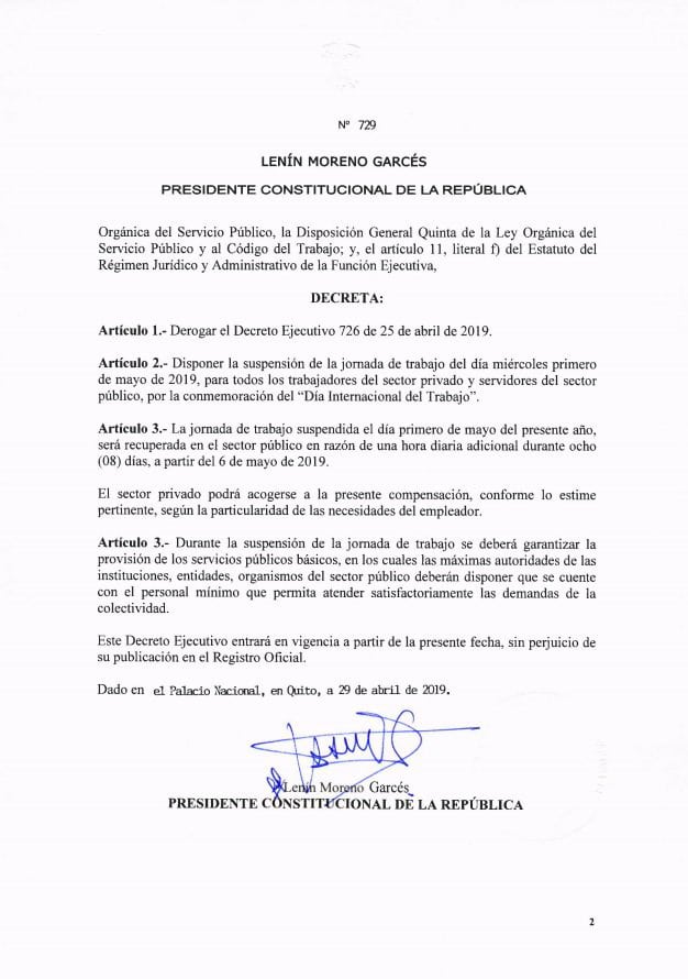decreto 1 mayo 2019 ecuador